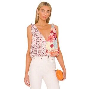 Free People Tied To You Tank Floral Crop Top Mixed Print Cami Tie Wrap Scarf New